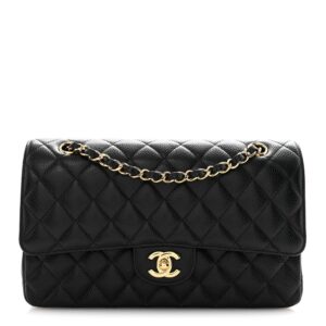 Caviar Quilted Medium Double Flap Black