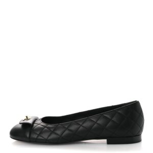 Calfskin Lambskin Quilted CC Cap Toe Ballerina Flats 37 Black
