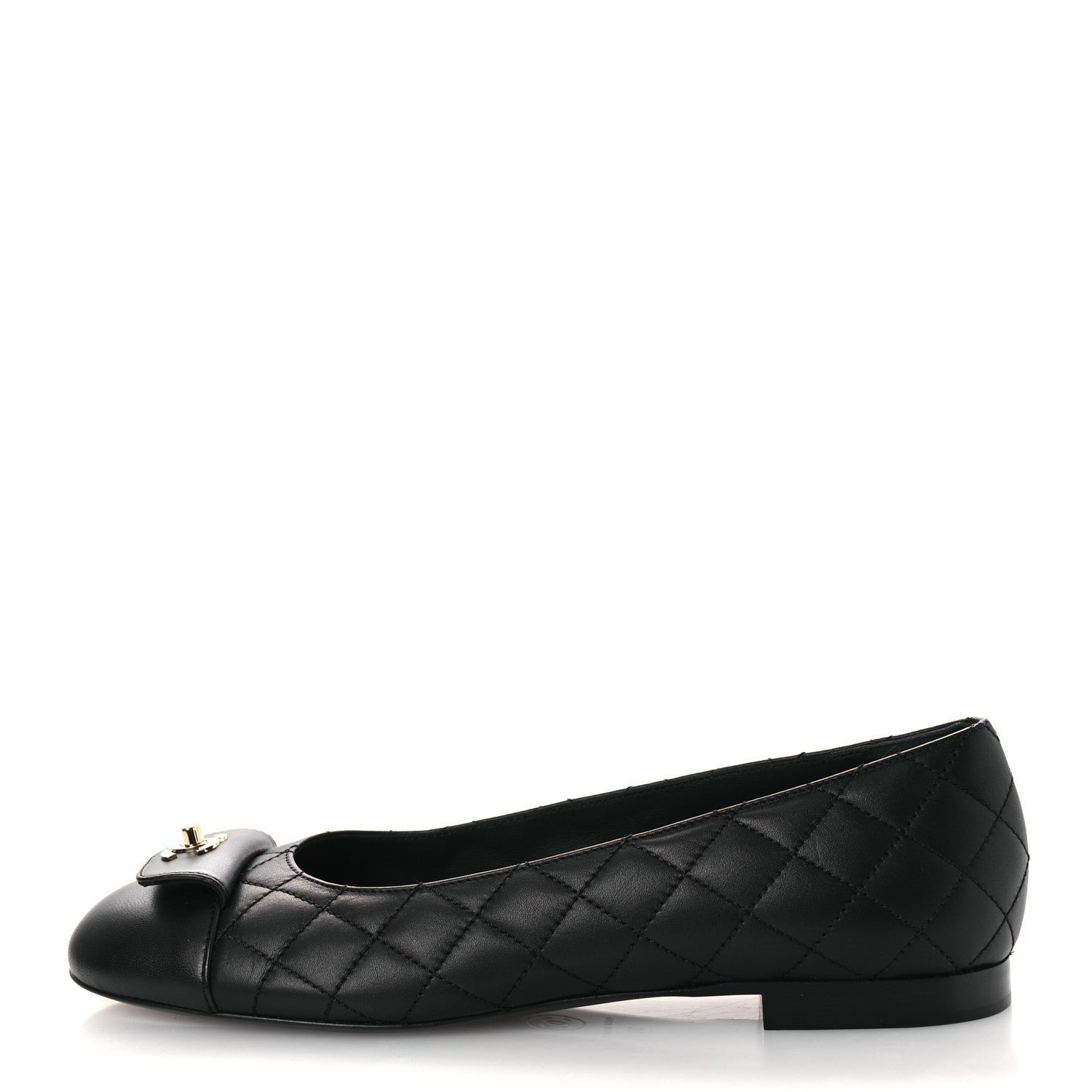 Calfskin Lambskin Quilted CC Cap Toe Ballerina Flats 37 Black