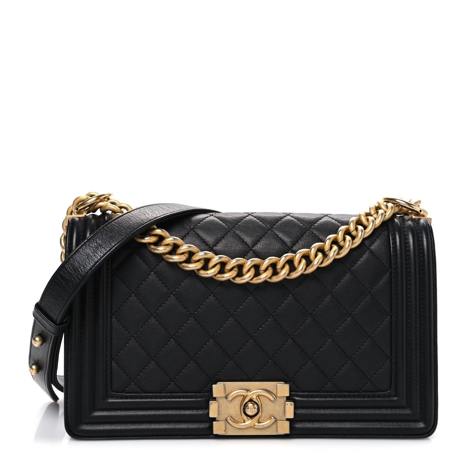 Calfskin Quilted Medium Boy Flap Black