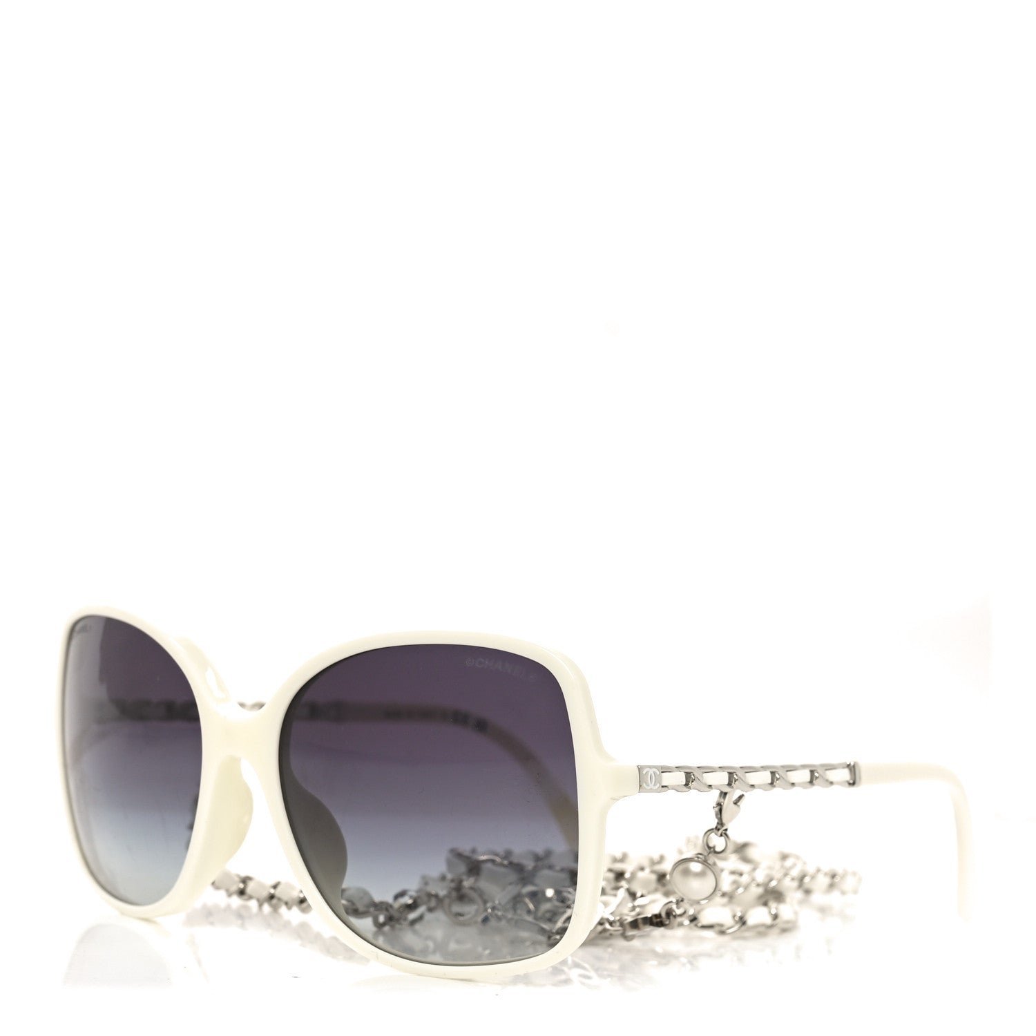 Acetate Metal Lambskin Square Chain Sunglasses 5210-Q-A White