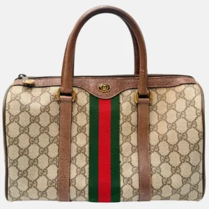 Boston Bag Beige and Brown GG Supreme Canvas Medium