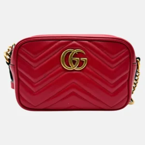 Marmont Camera Bag Red Matelassé Leather Mini