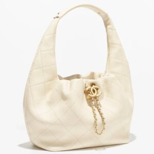 Chanel Hobo Handbag White Lambskin & Gold-Tone Metal