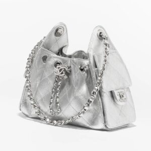 CHANEL 25 Mini Bag Grained metallic calfskin & silver-tone metal  Silver