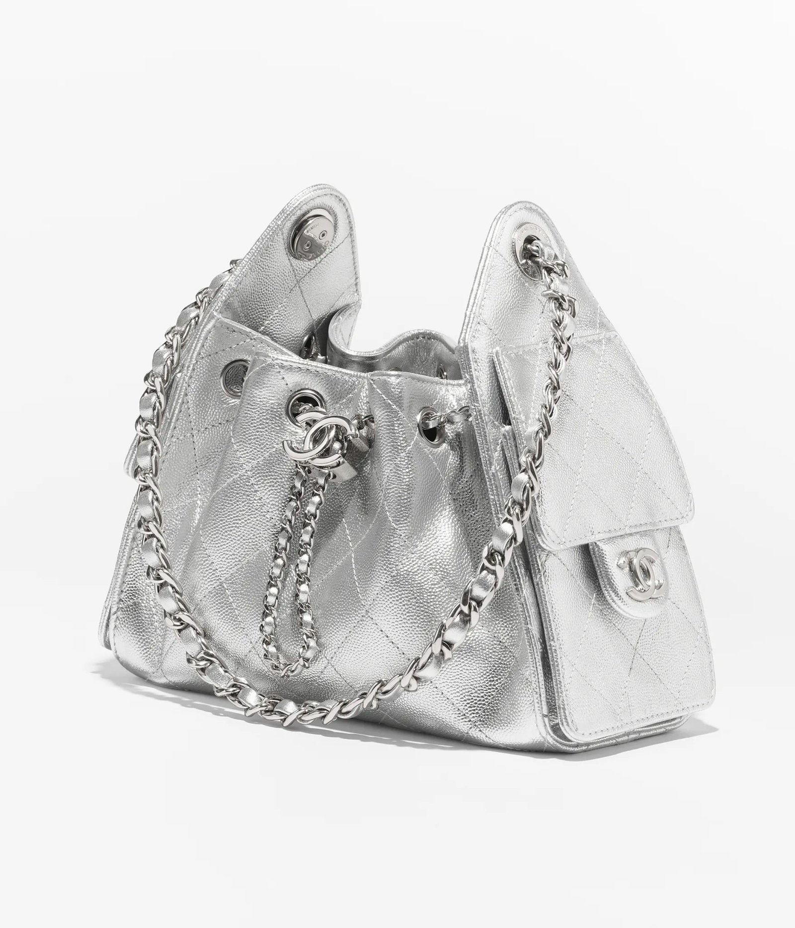 CHANEL 25 Mini Bag Grained metallic calfskin & silver-tone metal Silver