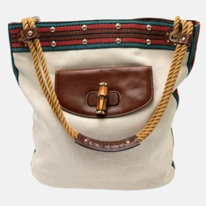 Canvas Bamboo Tote Beige