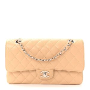 Caviar Quilted Medium Double Flap Beige Clair