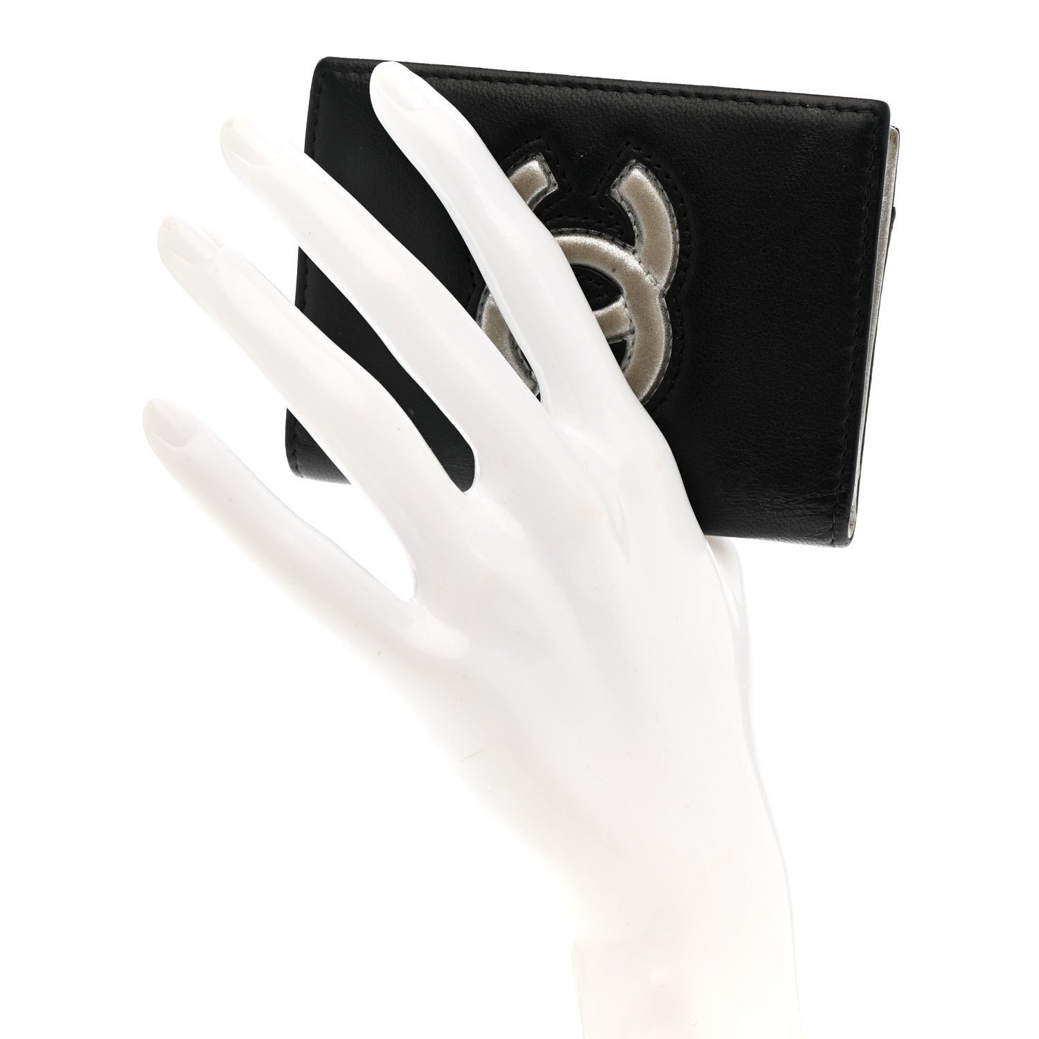 Calfskin Classic Card Holder Black Silver - Image 2