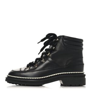 Calfskin Lambskin Lace Up Boots 37.5 Black
