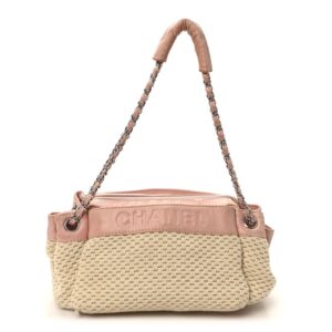 Canvas Woven Lambskin Lax Accordion Hobo Pink