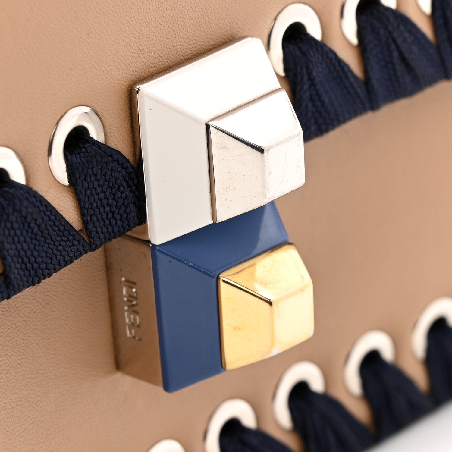 Fendi Vitello Liberty Lucido Ribbon Lace-Up Studded Small Kan I Shoulder Bag - Image 13