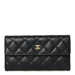 Caviar Quilted Long Flap Wallet Black
