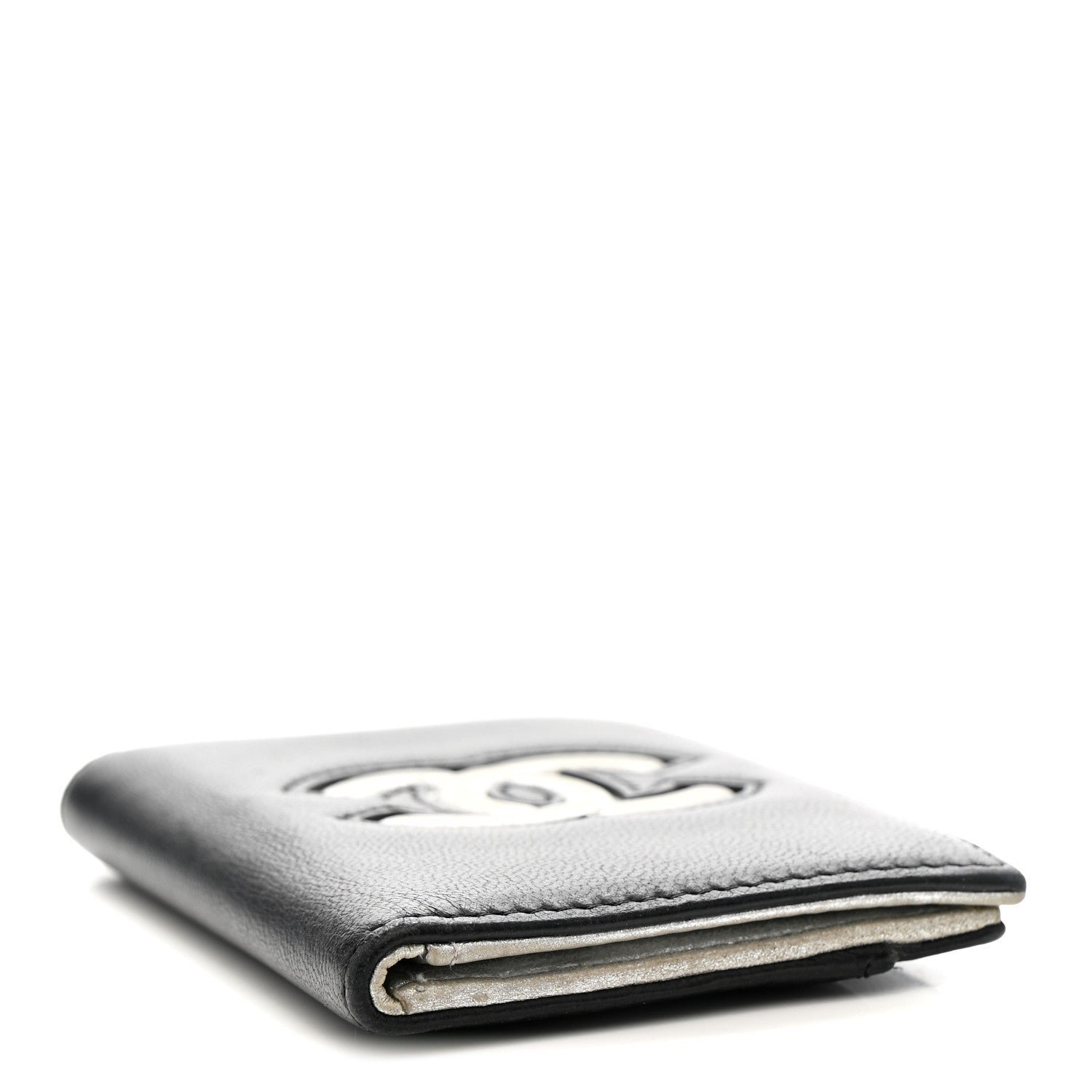 Calfskin Classic Card Holder Black Silver - Image 4