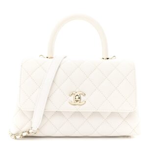 Caviar Quilted Mini Coco Handle Flap White