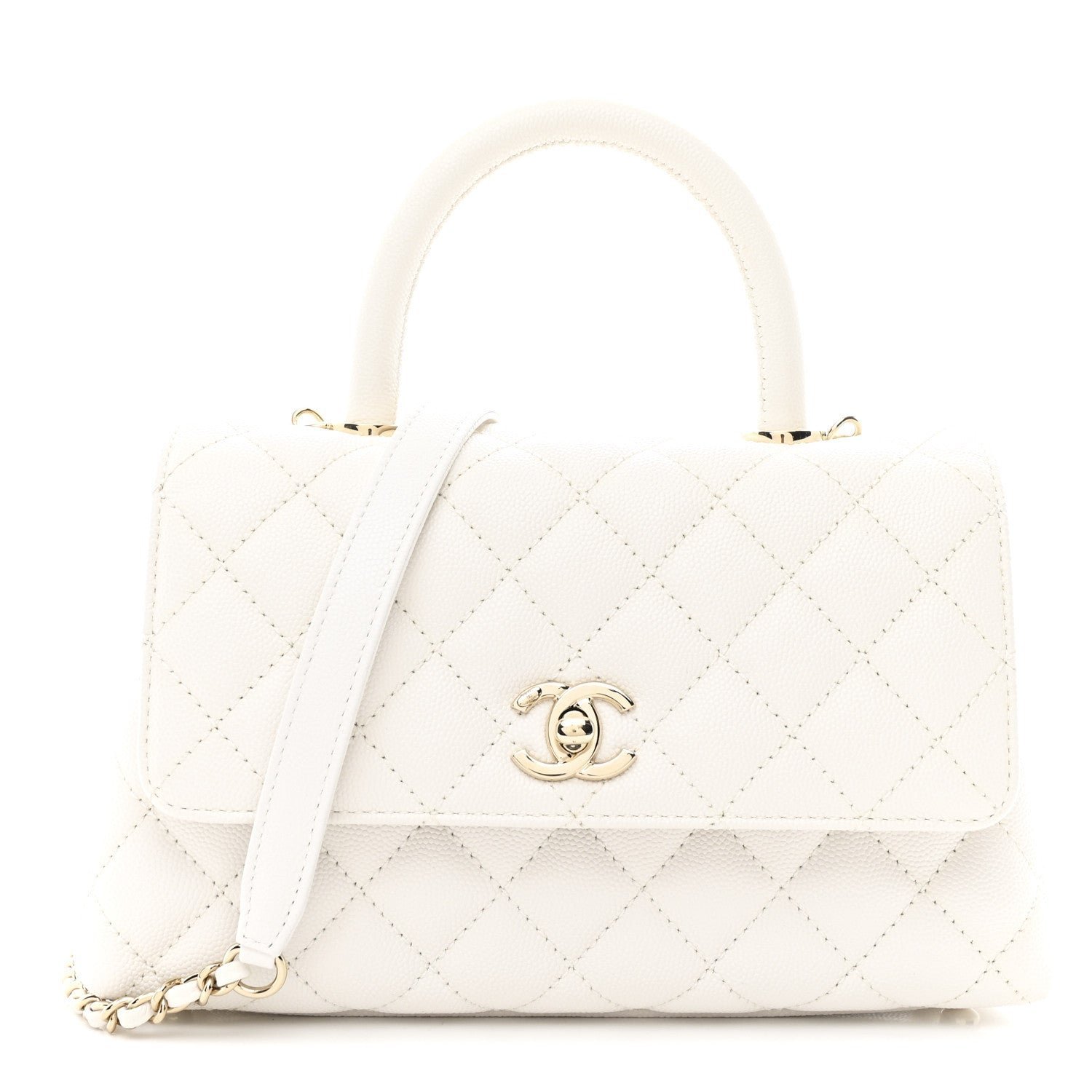 Caviar Quilted Mini Coco Handle Flap White