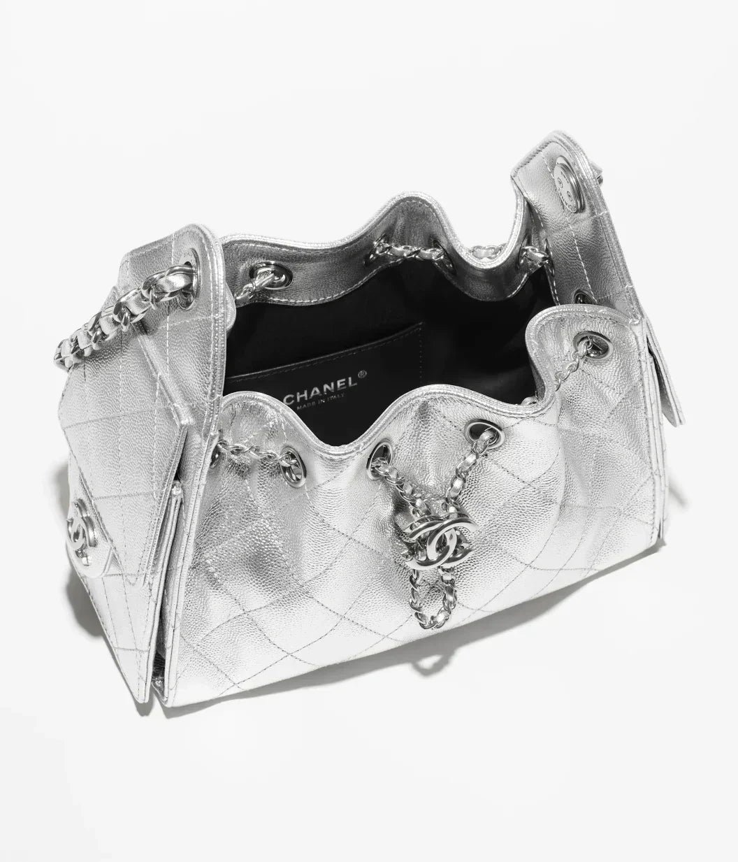 CHANEL 25 Mini Bag Grained metallic calfskin & silver-tone metal Silver - Image 2