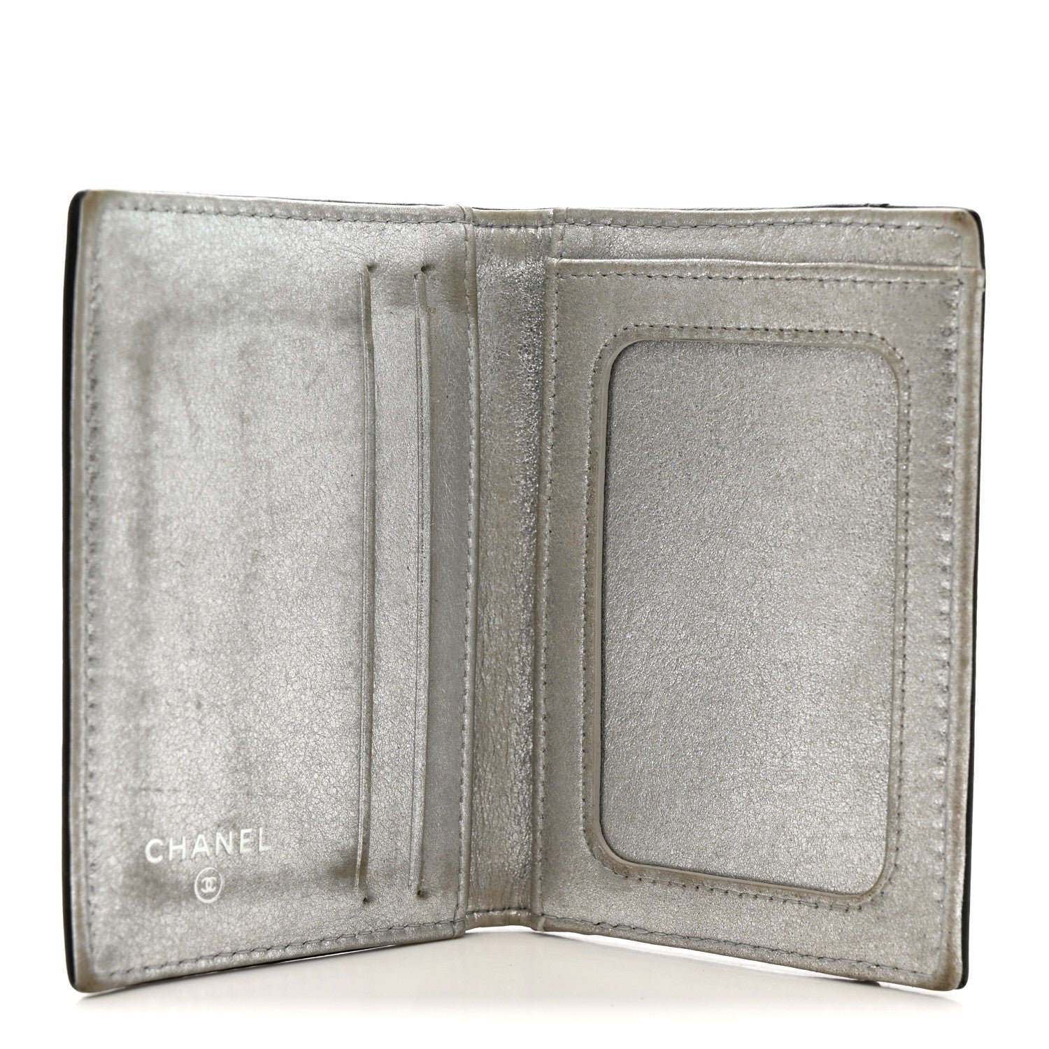 Calfskin Classic Card Holder Black Silver - Image 5