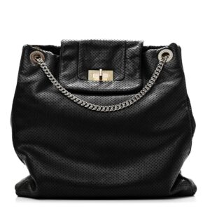 Calfskin Perforated Drill Tote Bag Black