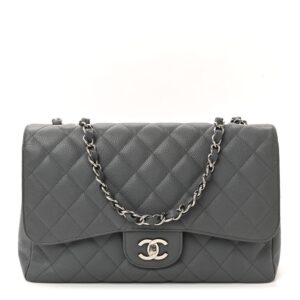 Caviar Quilted Jumbo Single Flap Grey