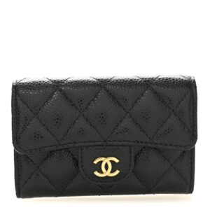 Caviar Quilted Flap Card Holder Black