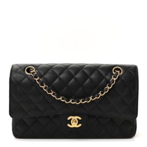Caviar Quilted Medium Double Flap Black