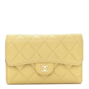 Caviar Quilted Medium Flap Wallet Beige