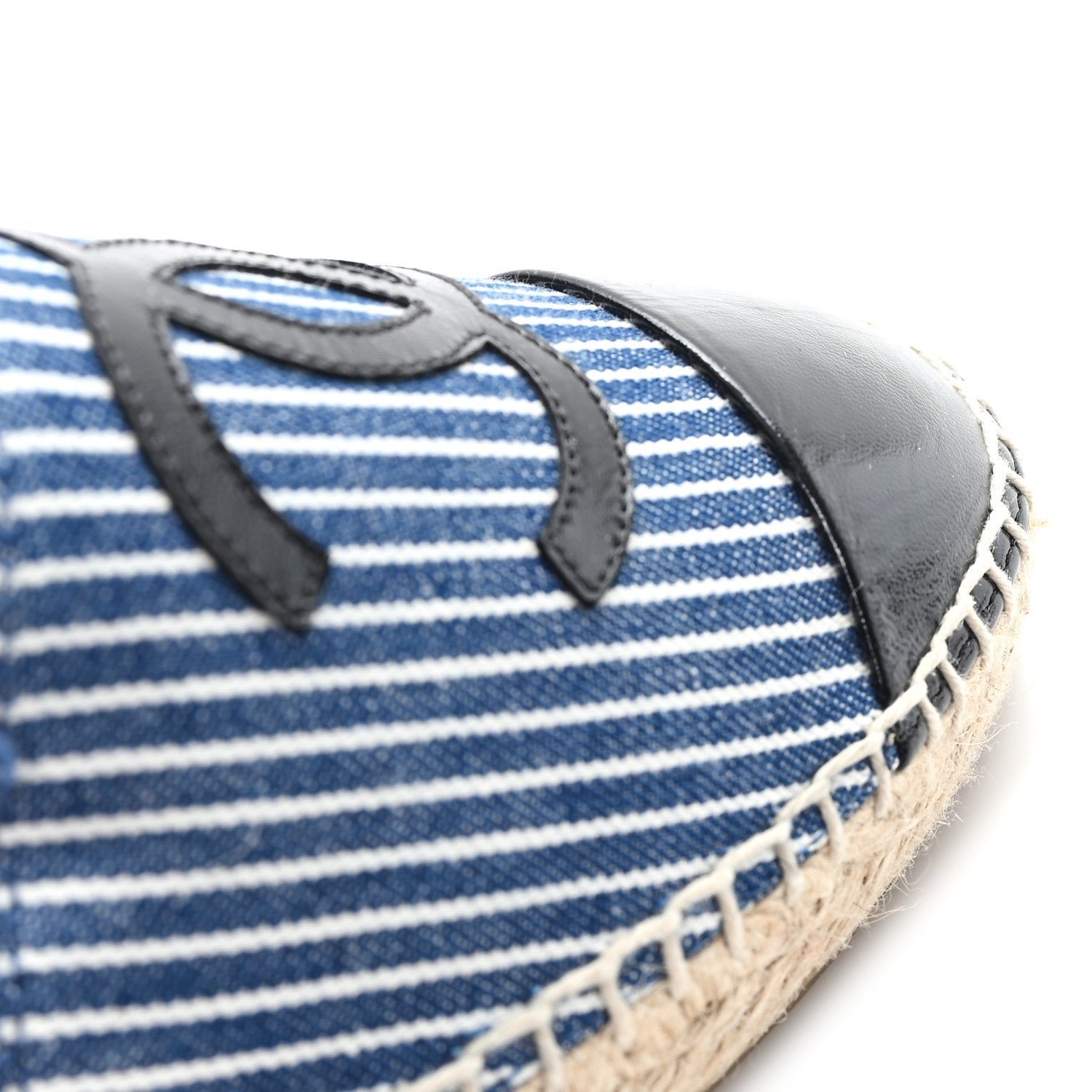 Canvas Striped Patent CC Espadrilles 35 Navy Black - Image 10