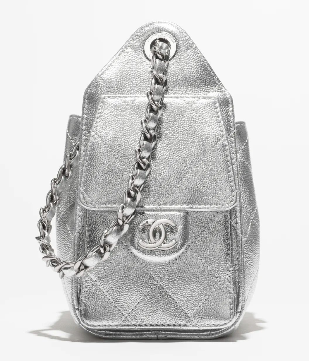 CHANEL 25 Mini Bag Grained metallic calfskin & silver-tone metal Silver - Image 3