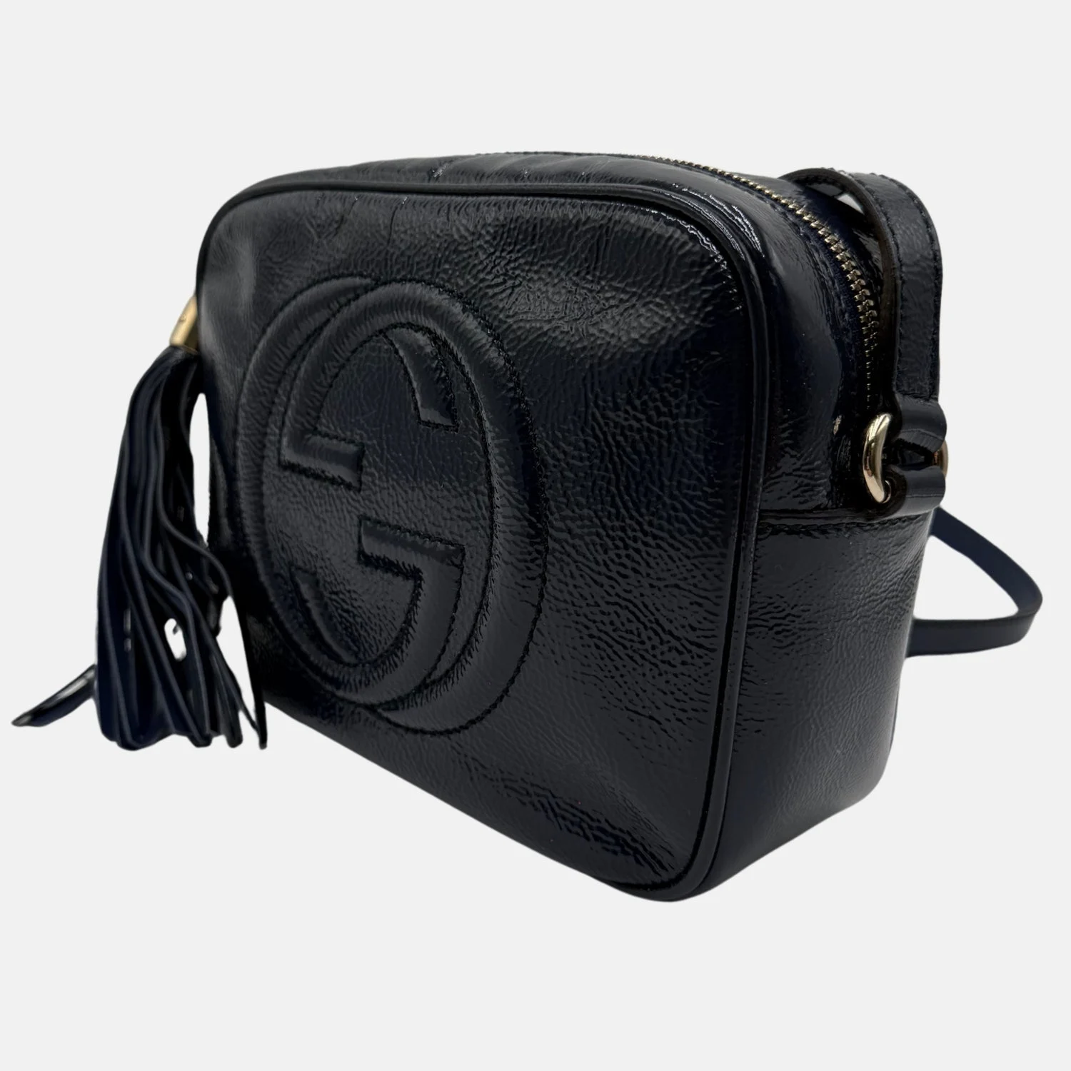 Soho Disco Shoulder Bag Navy Patent Leather Small - Image 3