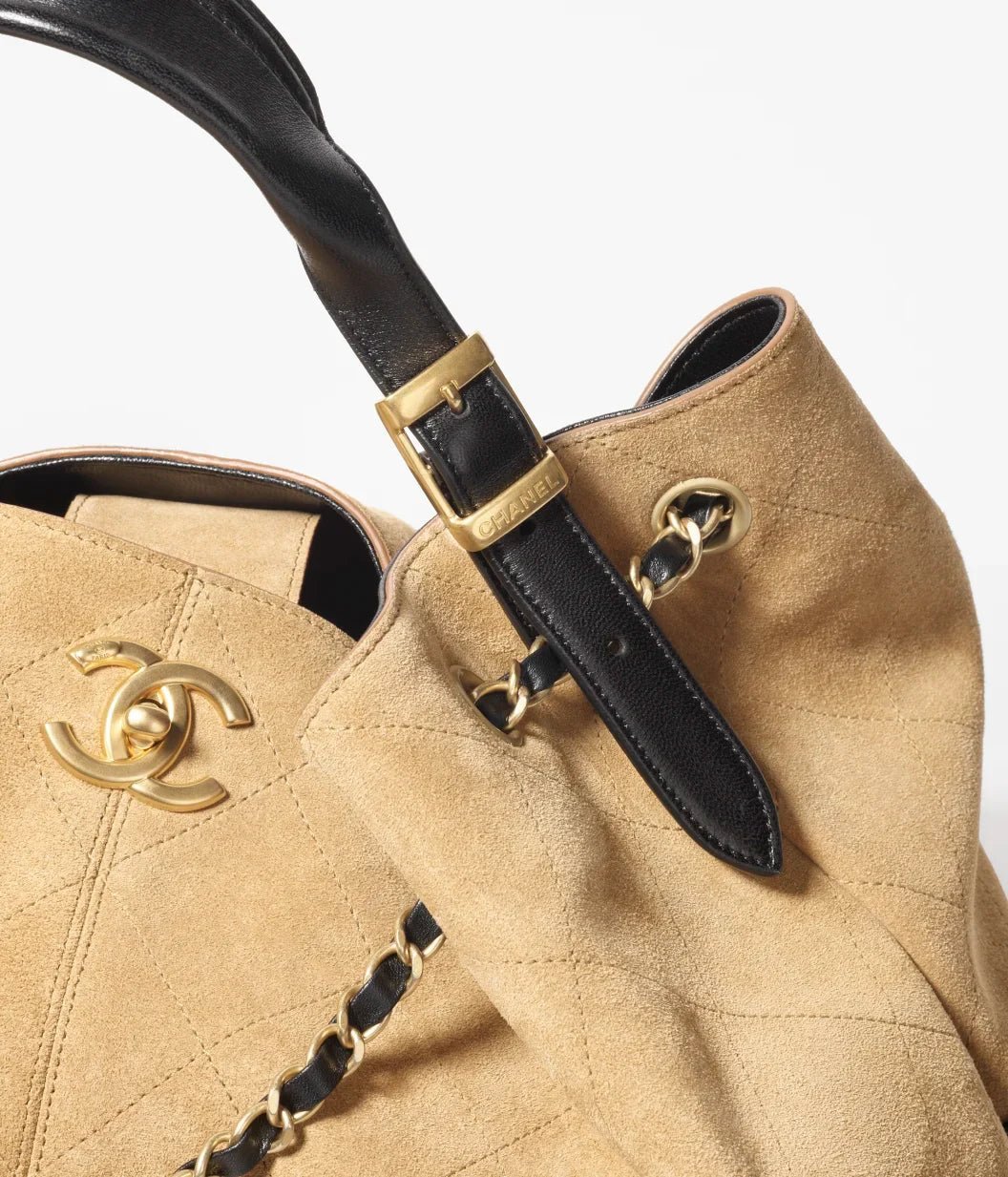 Large Shopping Bag Braided Straw, Suede Calfskin & Gold-Tone Metal - Image 3