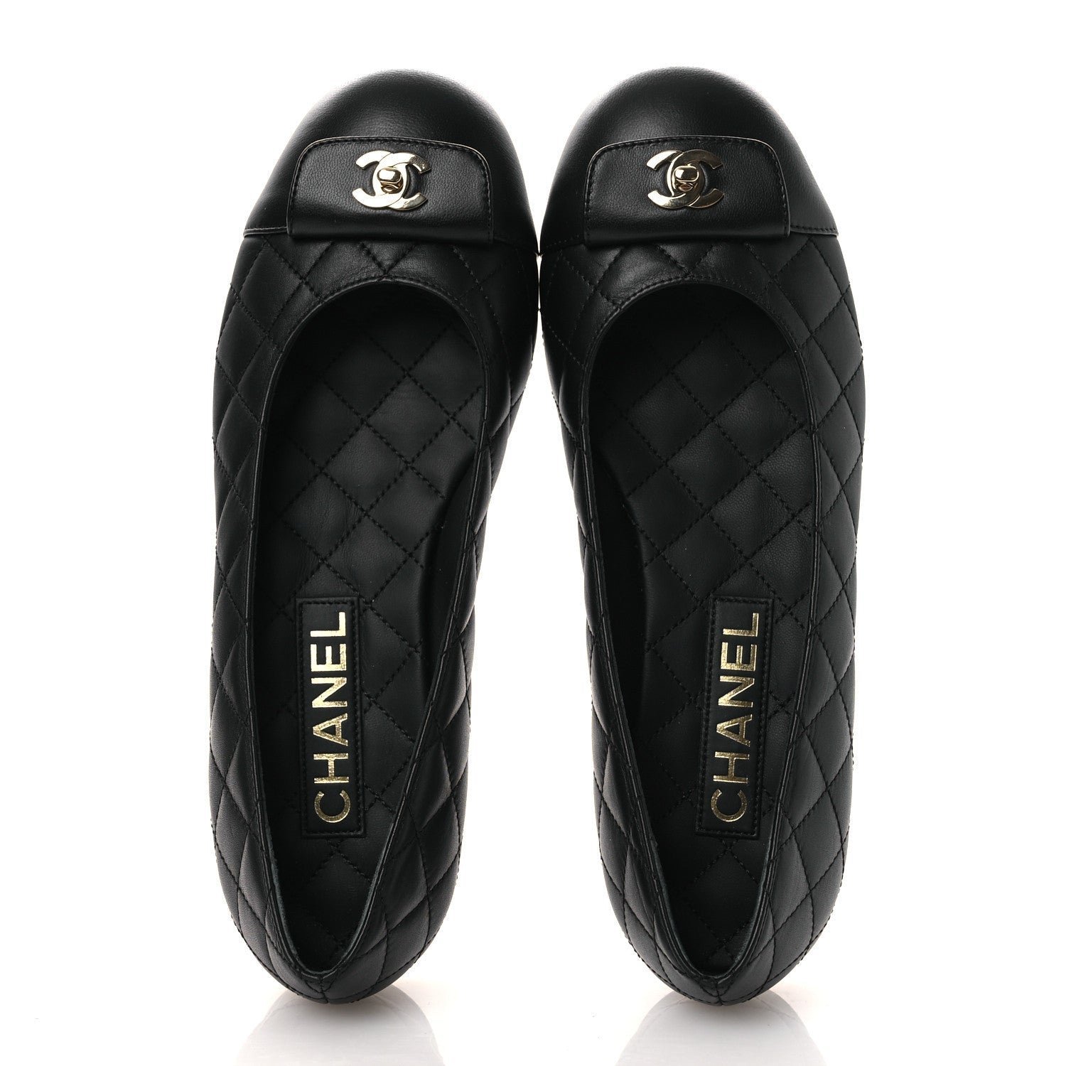 Calfskin Lambskin Quilted CC Cap Toe Ballerina Flats 37 Black - Image 2