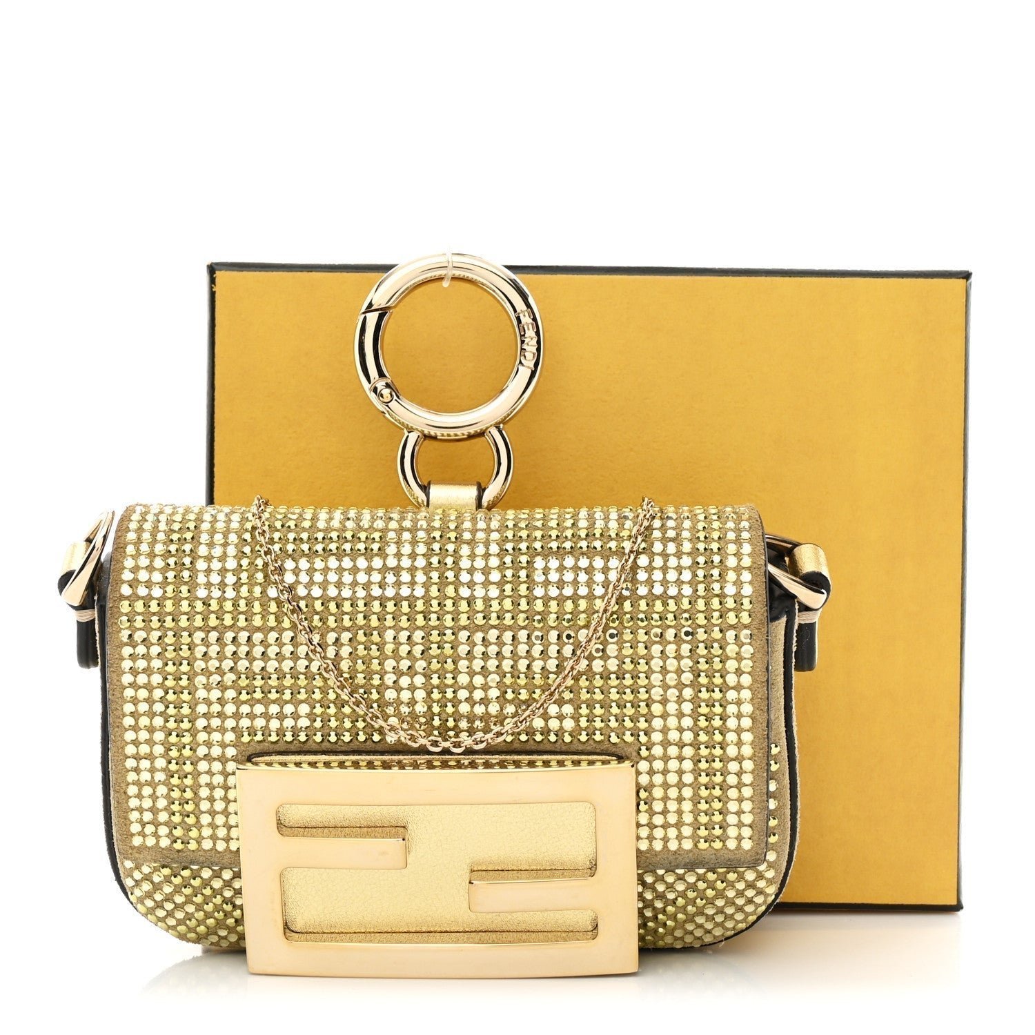Fendi Crystal Vitello Laminato Nano Maxi Buckle Baguette Charm - Image 10