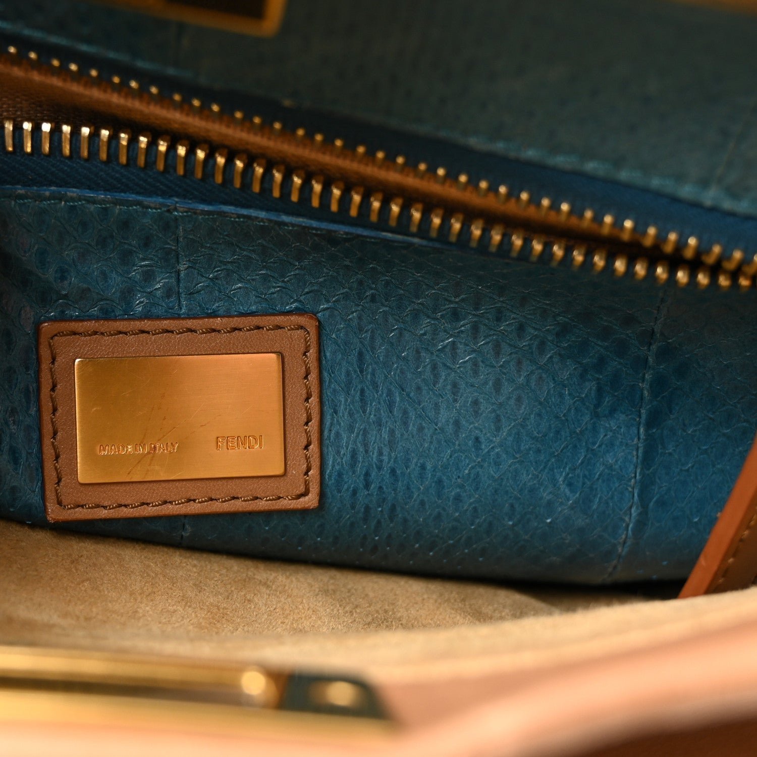 Fendi Vitello Seta Shiny Nappa Elaphe Medium Peekaboo Iconic Satchel - Image 6