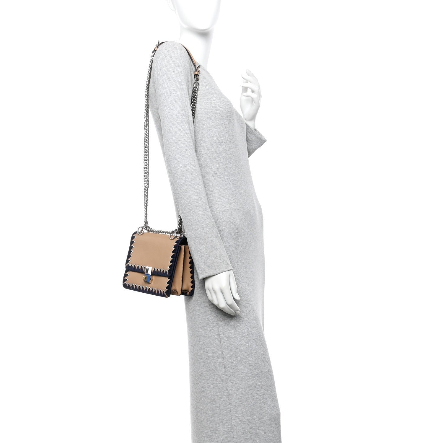 Fendi Vitello Liberty Lucido Ribbon Lace-Up Studded Small Kan I Shoulder Bag - Image 2