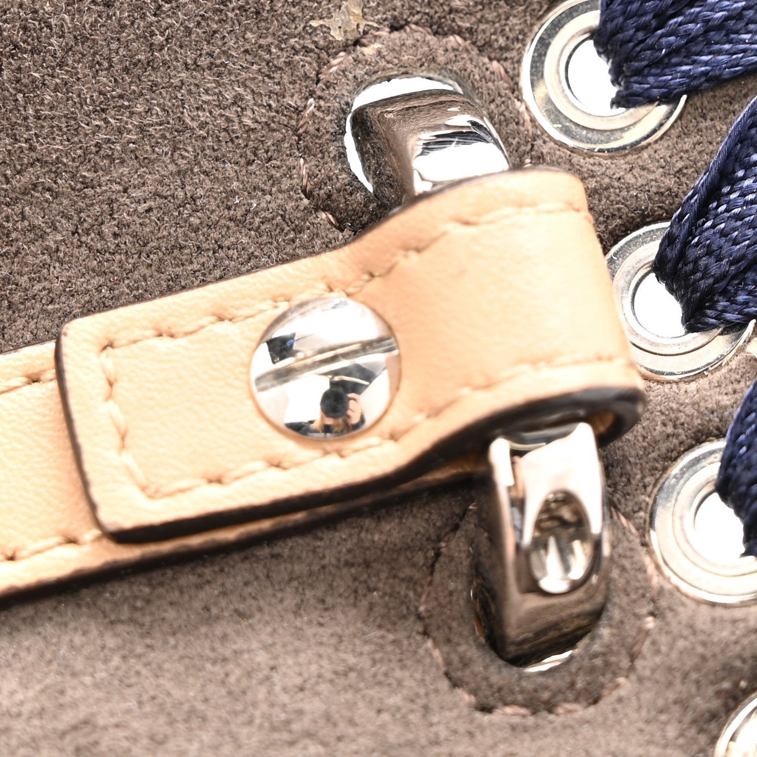 Fendi Vitello Liberty Lucido Ribbon Lace-Up Studded Small Kan I Shoulder Bag - Image 16