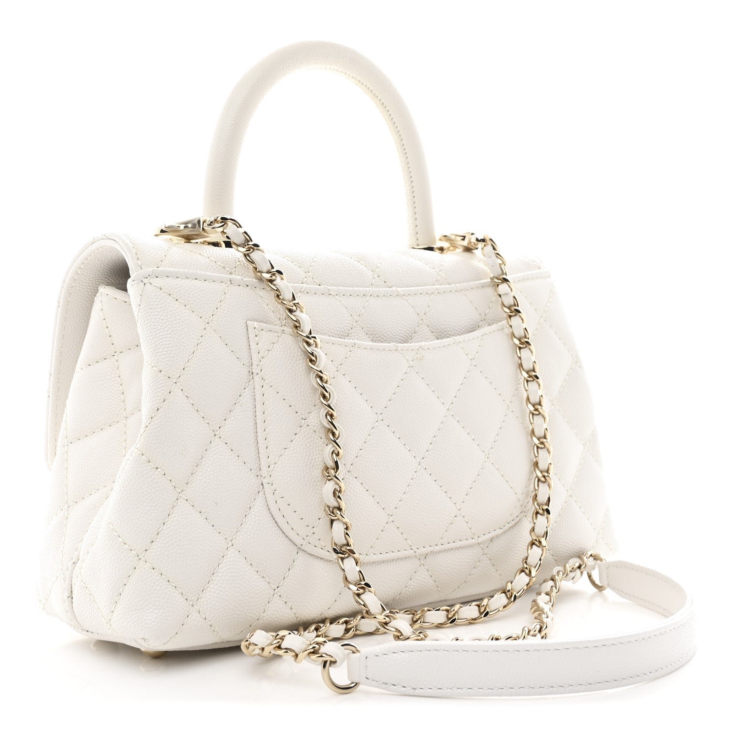 Caviar Quilted Mini Coco Handle Flap White - Image 3