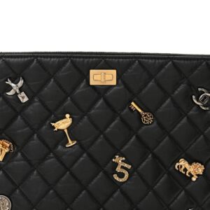 Aged Calfskin Quilted Medium Lucky Charms Cosmetic Case Black
