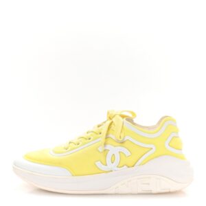 Calfskin Mesh Lycra Logo Sneakers 39.5 Yellow