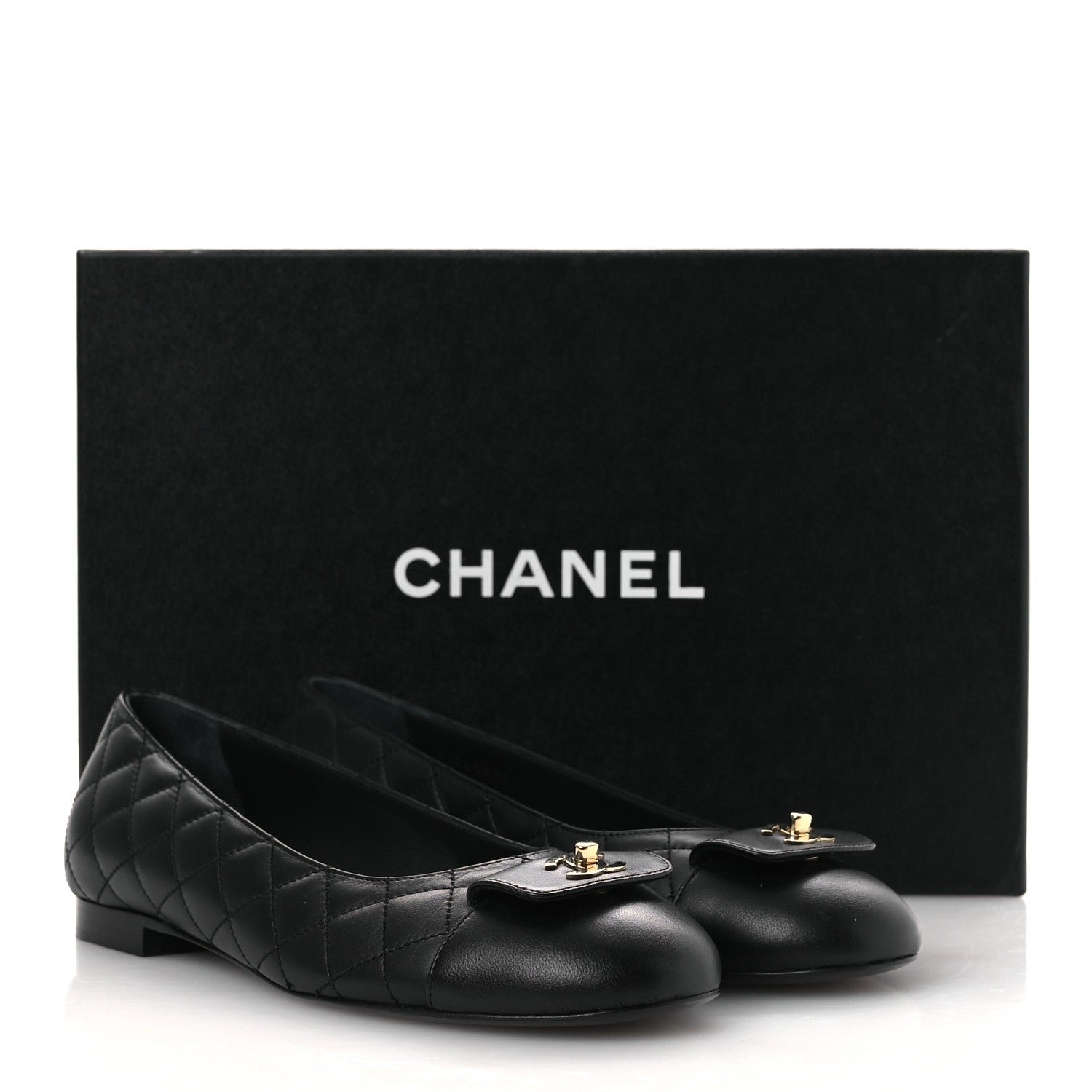 Calfskin Lambskin Quilted CC Cap Toe Ballerina Flats 37 Black - Image 11