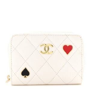 Caviar Enamel Coco Casino Quilted Zip Coin Purse White