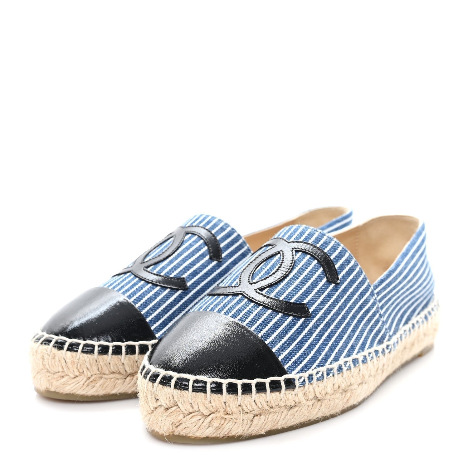 Canvas Striped Patent CC Espadrilles 35 Navy Black - Image 4