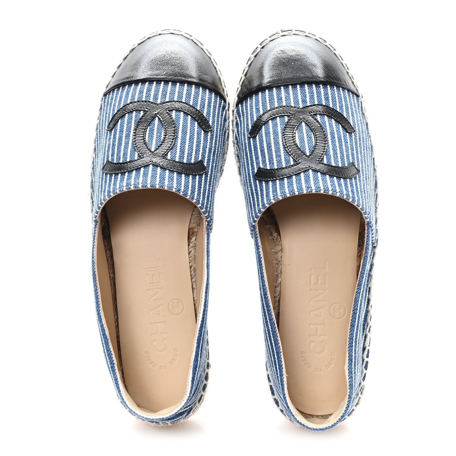 Canvas Striped Patent CC Espadrilles 35 Navy Black - Image 2