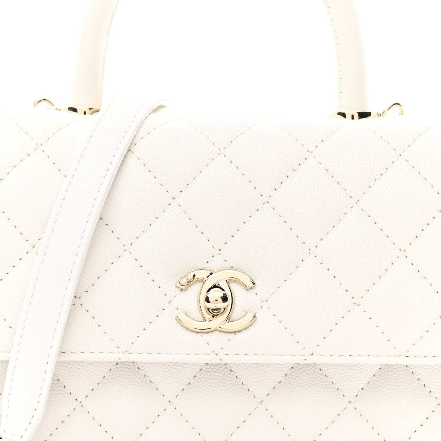 Caviar Quilted Mini Coco Handle Flap White - Image 9