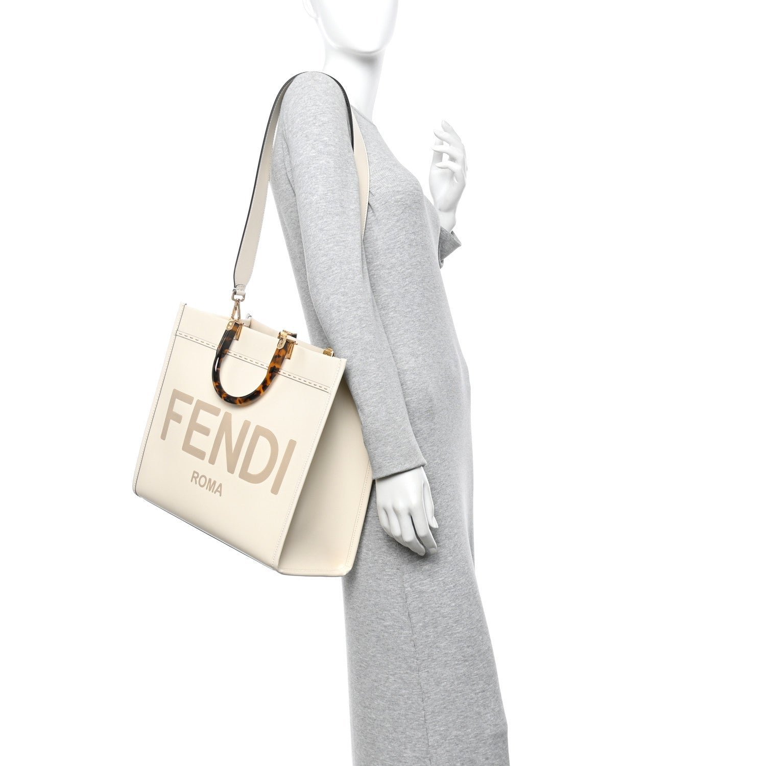 Fendi Vitello King Plexiglass Logo Embossed Medium Fendi Sunshine Shopper Tote - Image 2