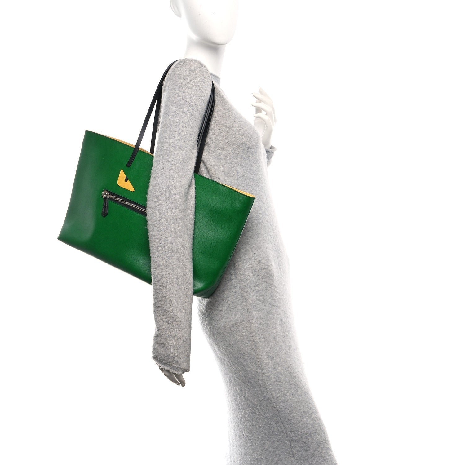 Monster Buggies Medium Roll Tote Emerald Green Textured Leather Shopper - Image 2