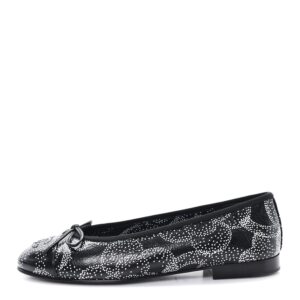 Calfskin Camellia Printed Cap Toe Ballerina Flats 36.5 Black White
