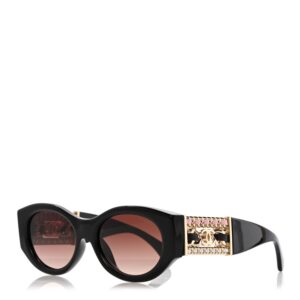 Acetate Calfskin Chain CC Sunglasses 5536-Q-A Black