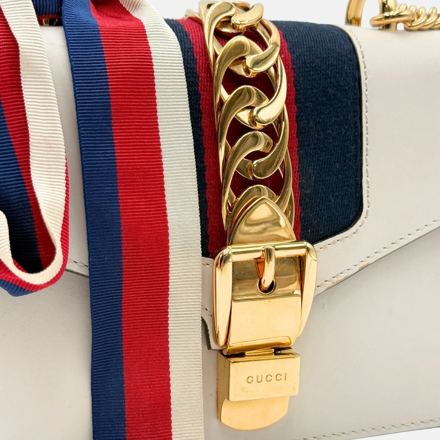 Sylvie Chain Shoulder Bag White Calfskin Mini - Image 7