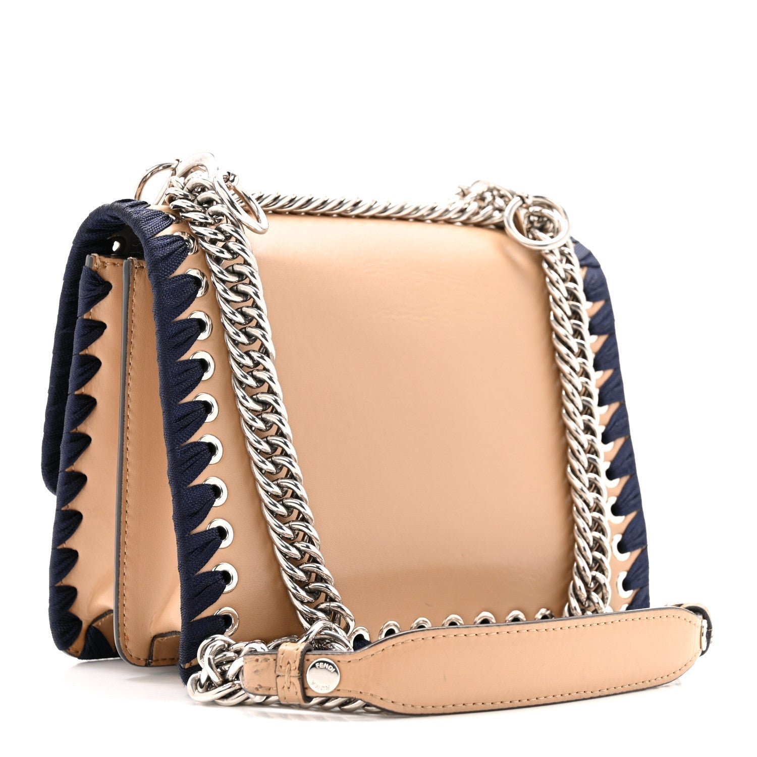 Fendi Vitello Liberty Lucido Ribbon Lace-Up Studded Small Kan I Shoulder Bag - Image 3